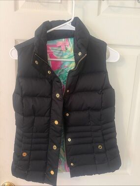 Lilly Pulitzer Black Quilted Puffer Vest with Gold Hardware